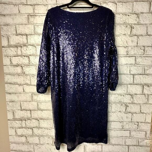 Lulus Moment to Shine Dress Mini Sequin Shoulder Cutout Shift Midnight Blue S - Picture 3 of 11